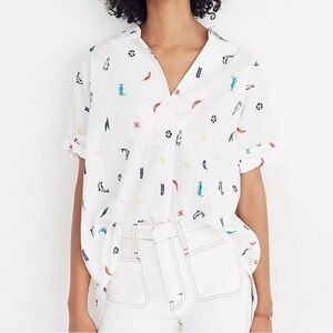 [Madewell] Summer Friday Embroidered Courier Button Back Shirt in Small